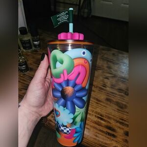 Starbucks Colorful Floral Tumbler with Straw 24 Oz
